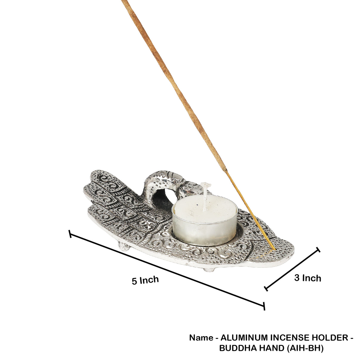 Metal Buddha Hand candle & Incense holder 5" - Incense Route