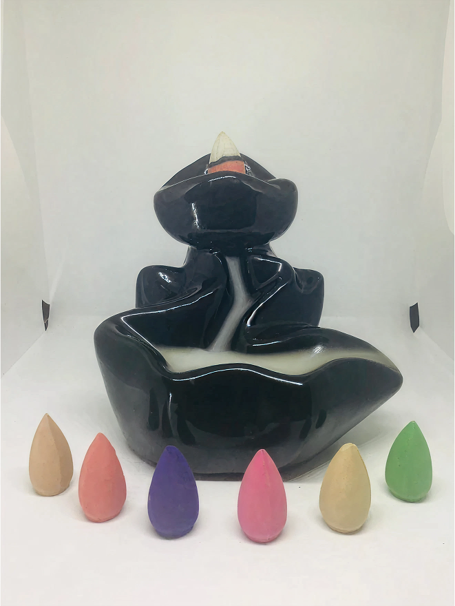Ceramic backflow incense burner with multicolored cones - Incense Route