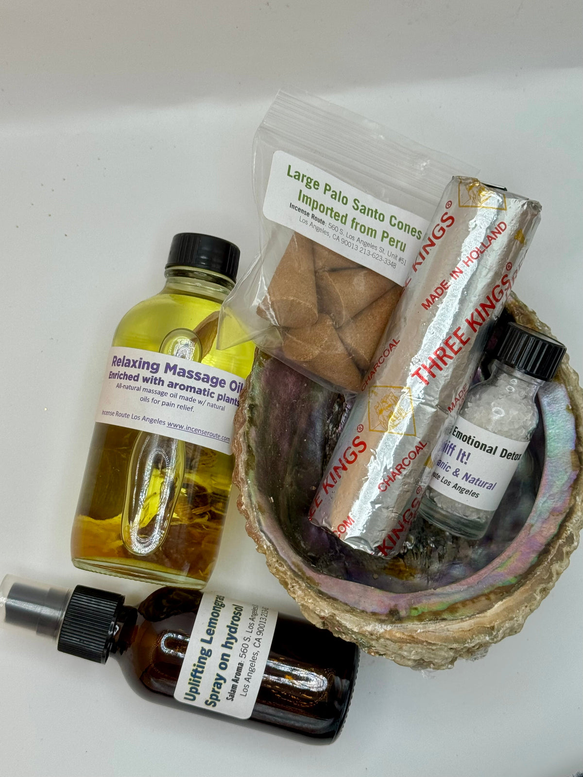 Relaxing Bundle self-care and aromatic essentials with abalone shell